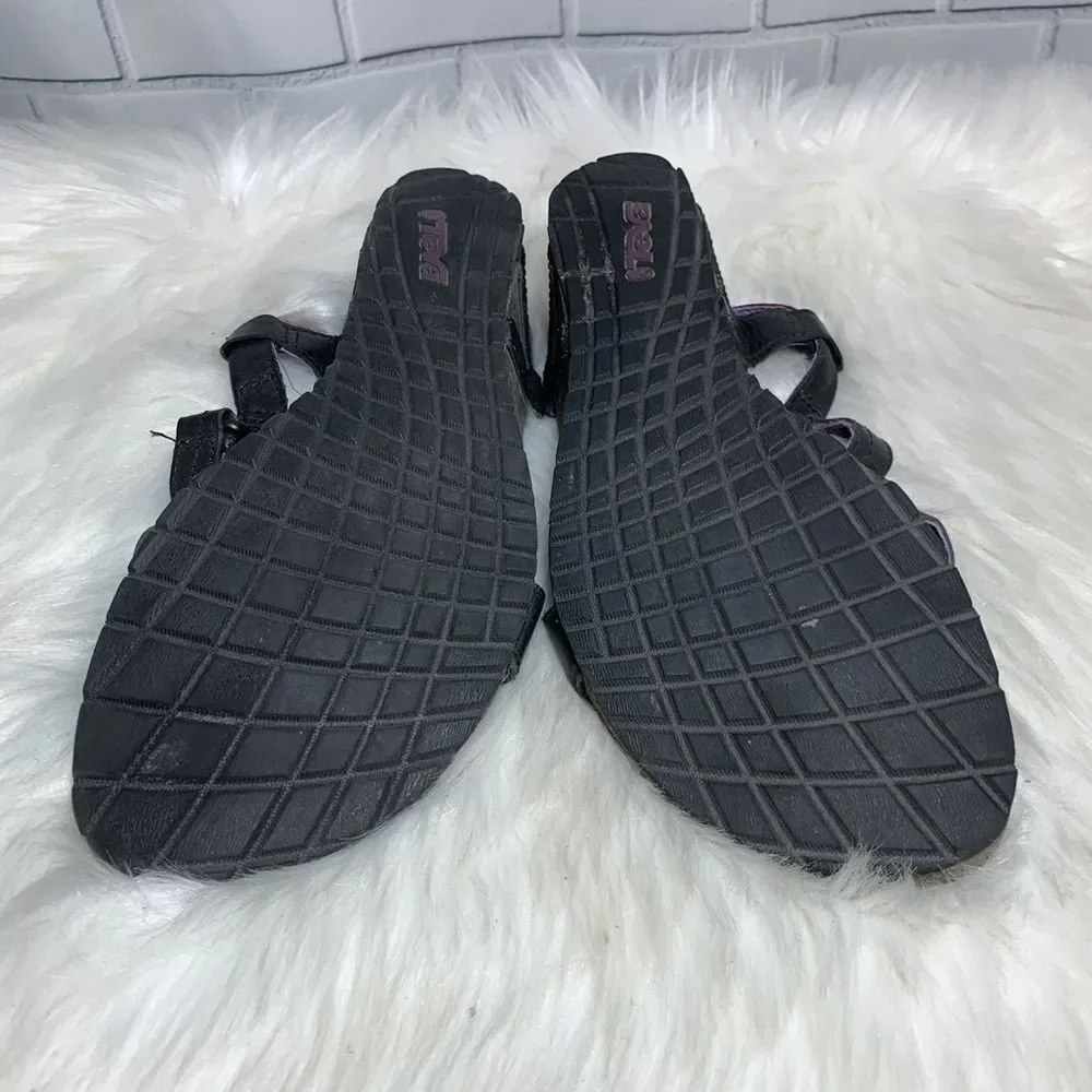 Teva Ysidro‎ Black Leather Wedge Sandals Size 10